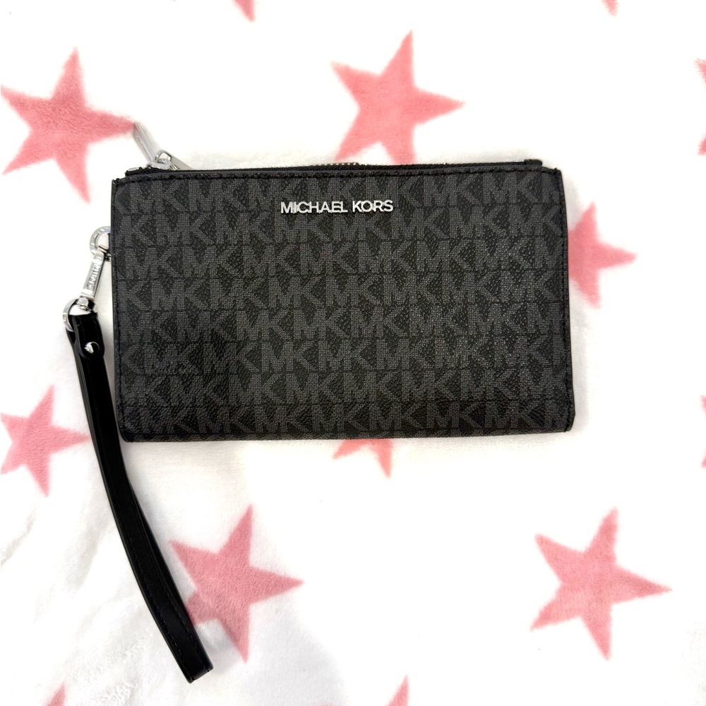 Michael Kors Logo Black Jet Set Double Zip Wristlet